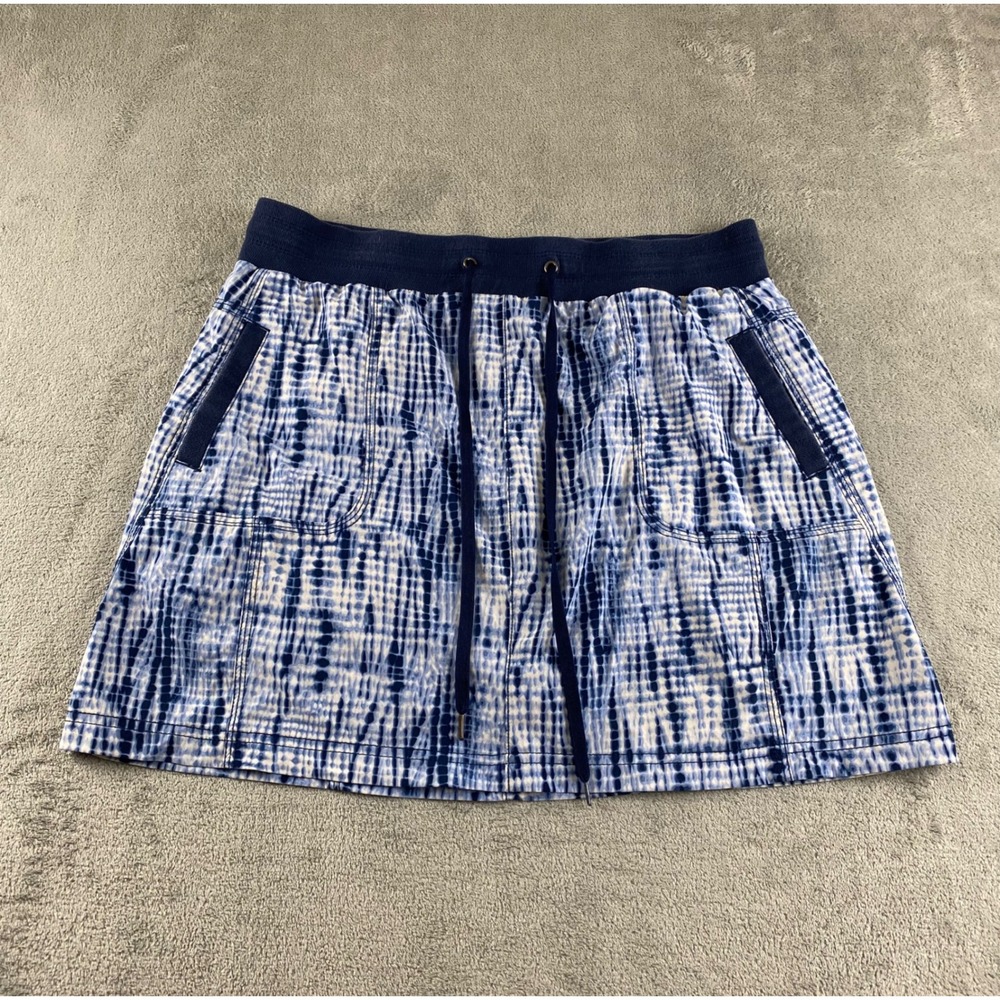 Intro Love the Fit Tie Dye Plaid Drawstring Skirt Womens Sz 12 Blue White Casual